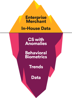 Enterprise Merchant and In-House Data, bottom CS with Anomalies, Behavioral Biometrics, Data, Trends