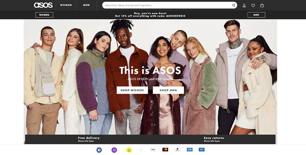 Asos ecommerce home page
