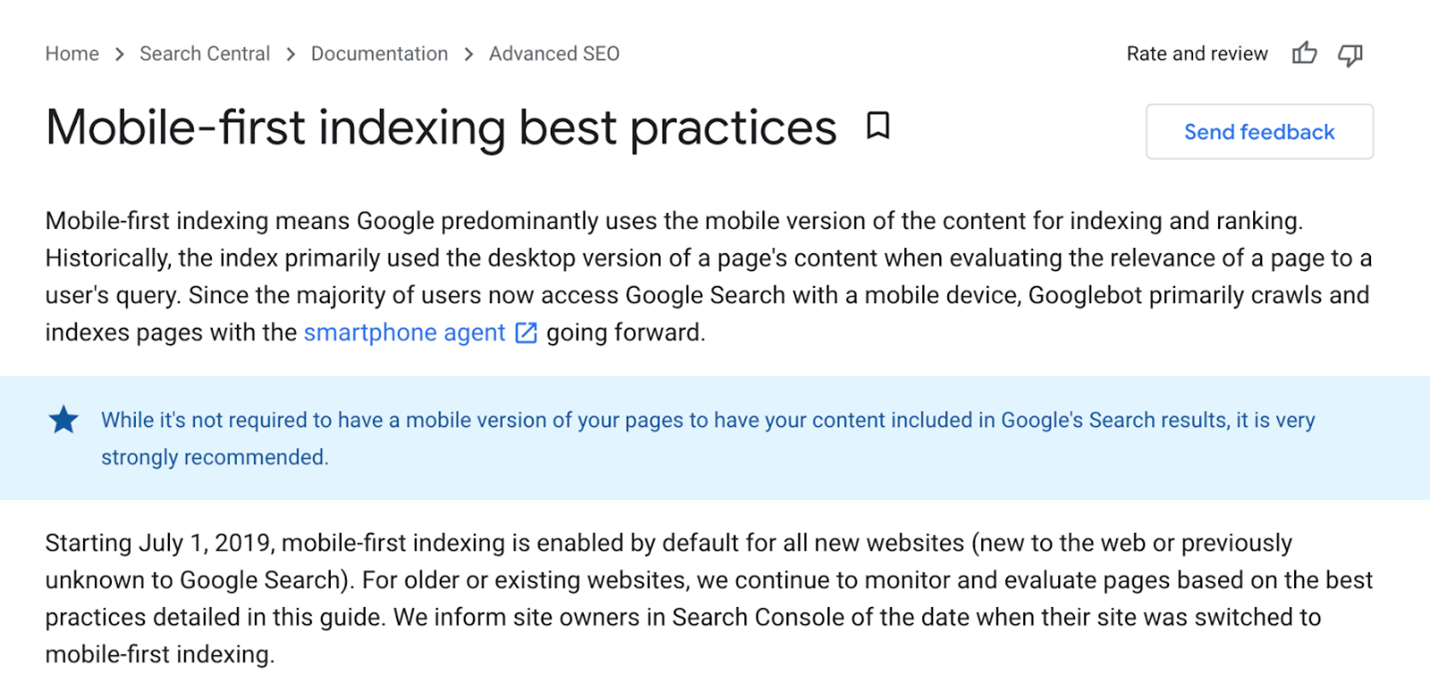 Best practices for mobile-first indexing