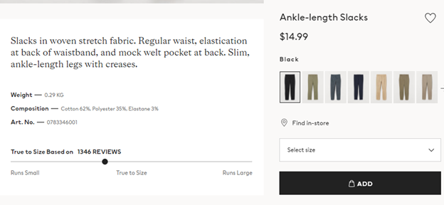 details of a product on H&M online store